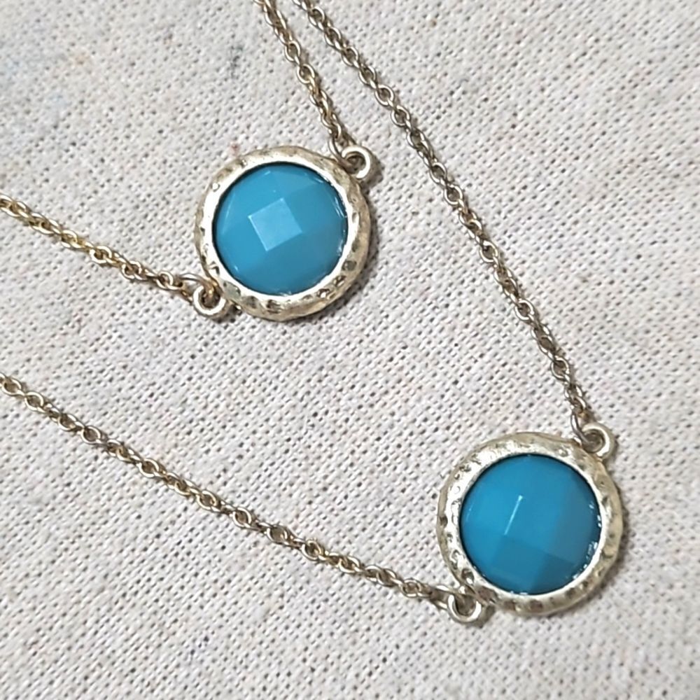 Kendra Scott Style Bezel Turquoise Glass Station Necklace